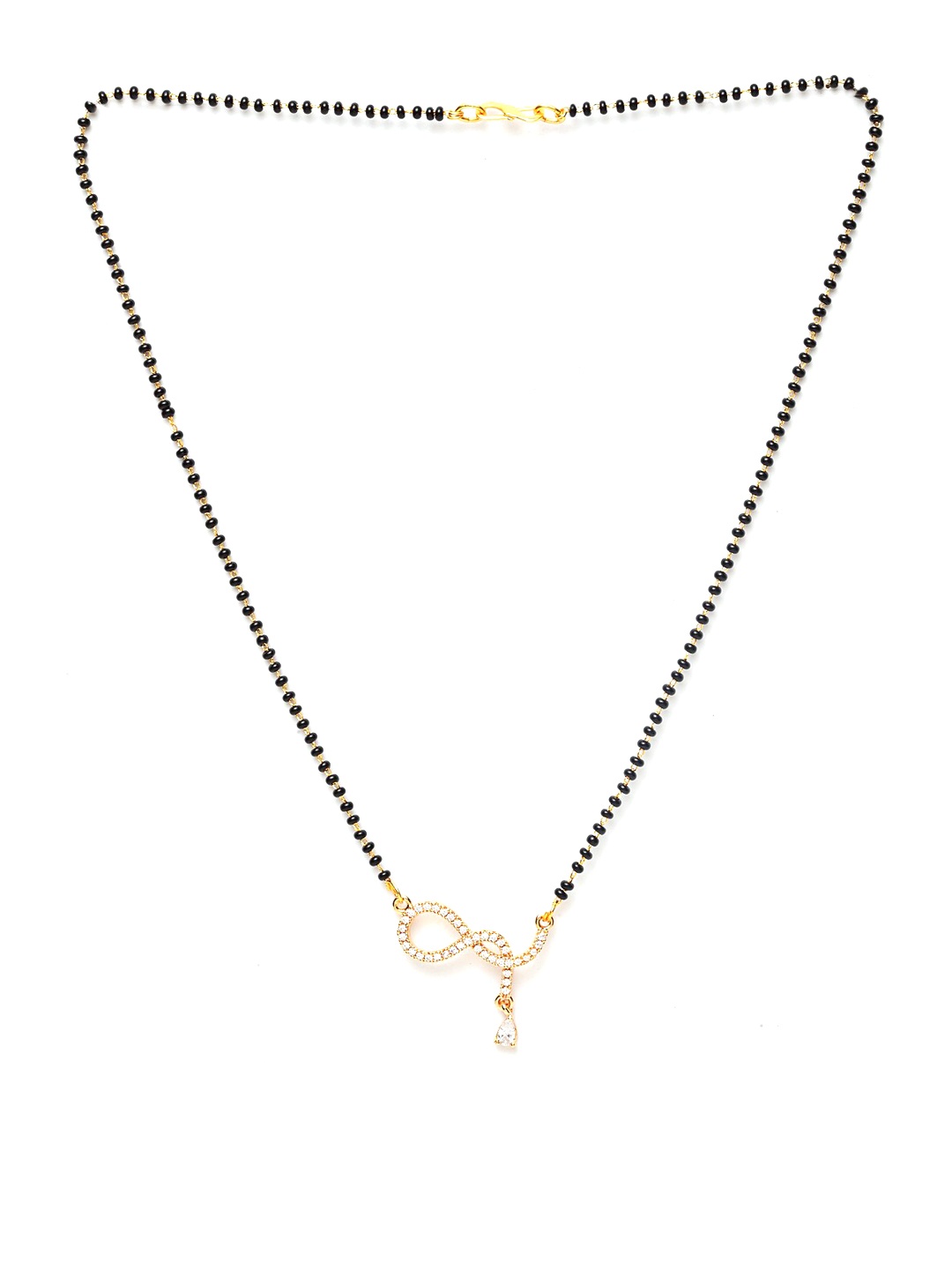 

Bhana Fashion Gold Plated And Black Artificial Stone Studded Beaded Mangalsutra