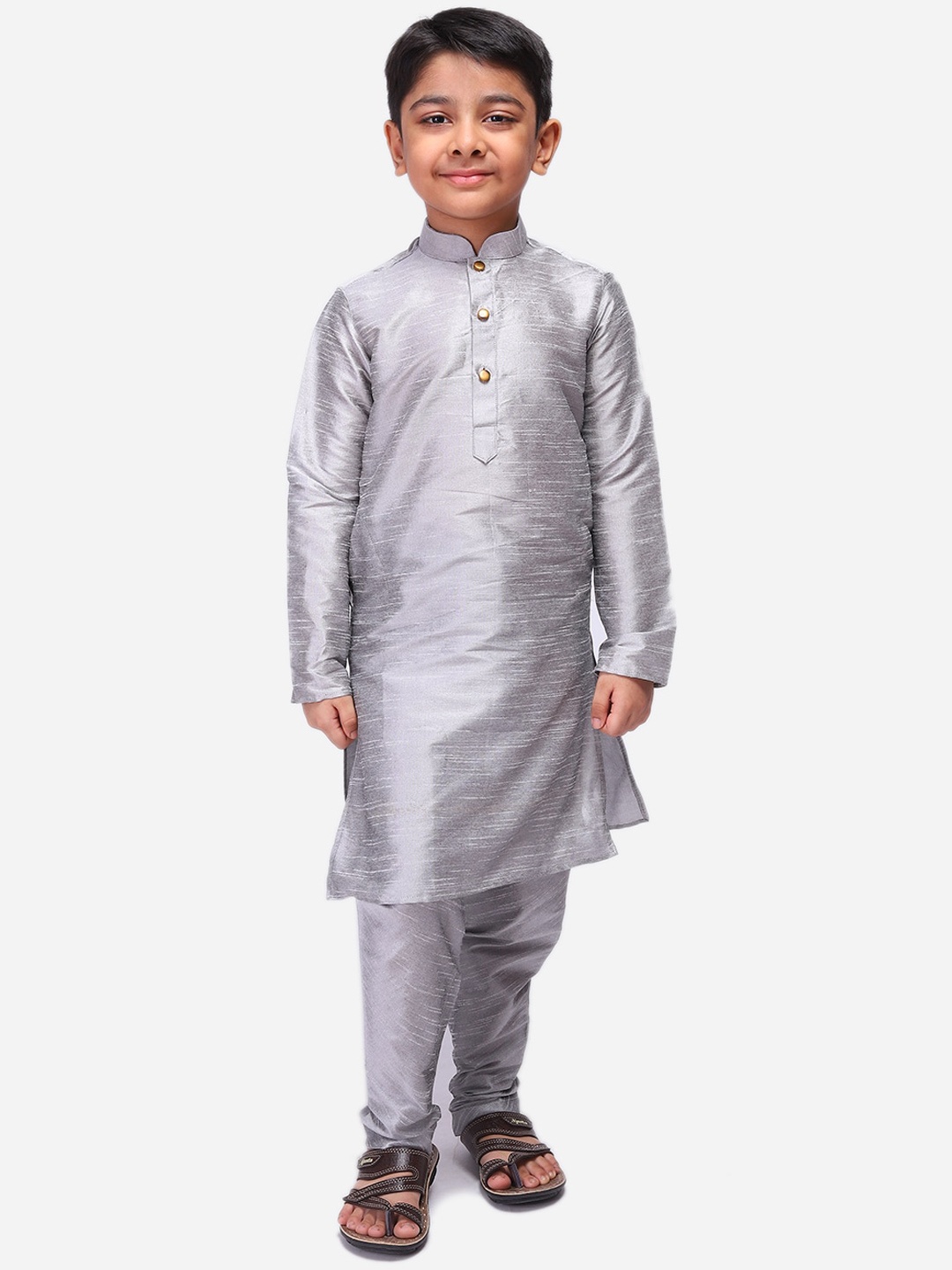 

NAMASKAR Boys Dupion Silk Solid Kurta, Silver