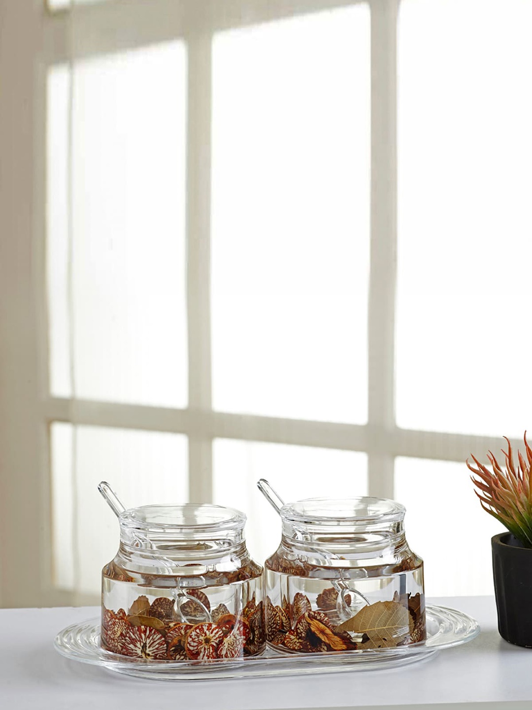 

OBSESSIONS Set of 2 Transparent & Brown Agua Acrylic Sugar Jar With Tray