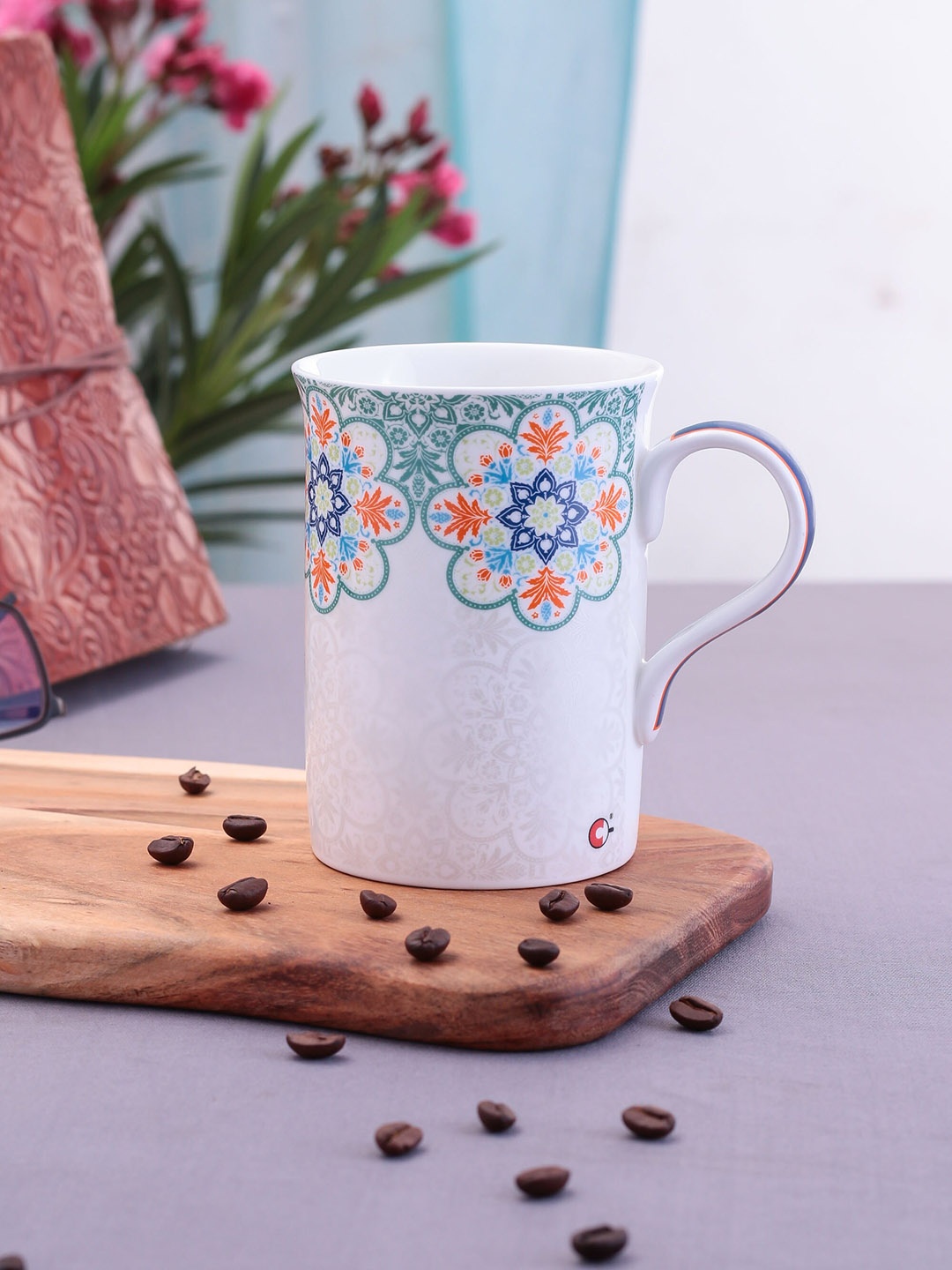

CLAY CRAFT White & Blue Ethnic Motifs Printed Ceramic Milk Mug 350 ml