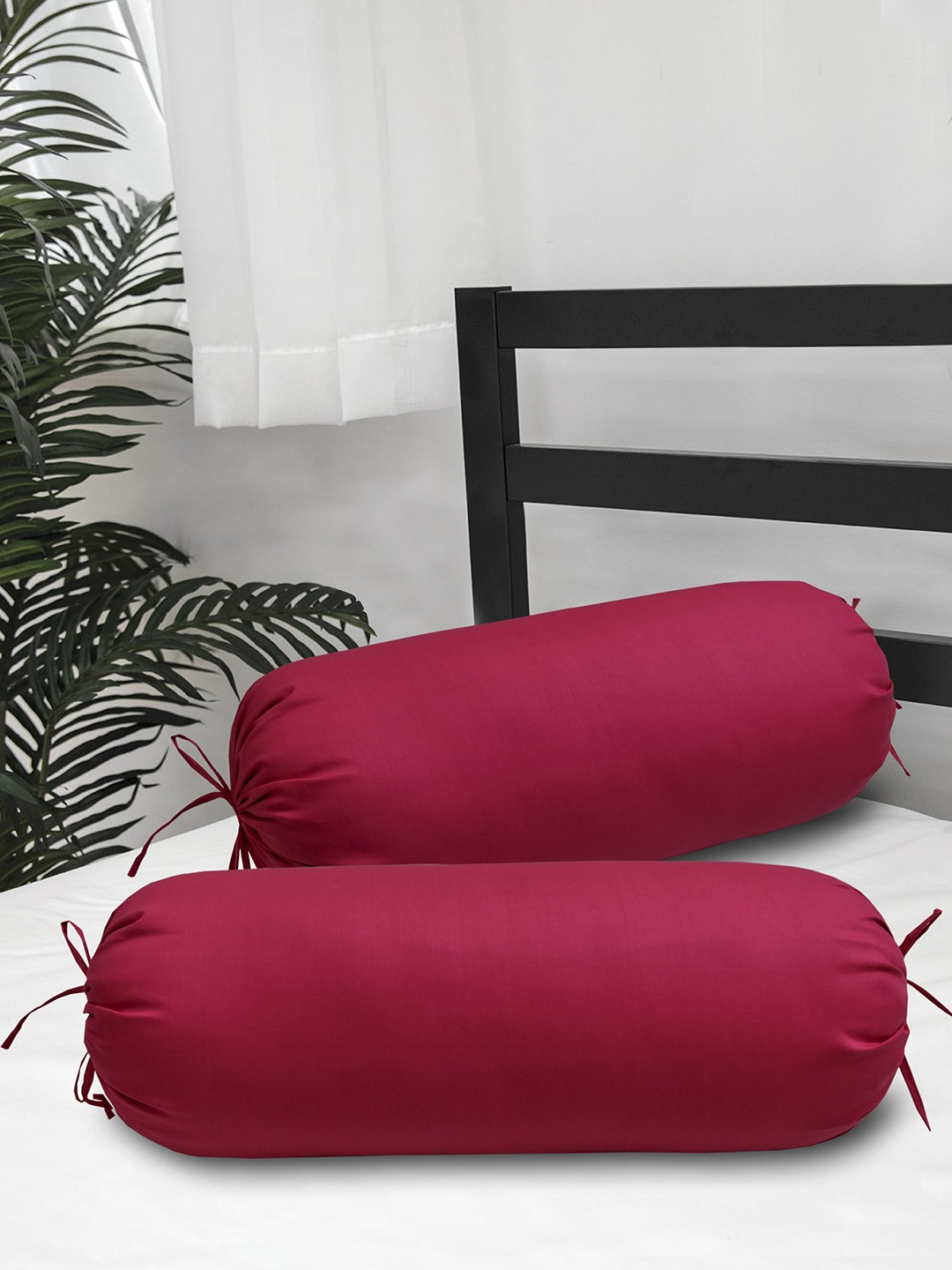

Clasiko Set Of 2 Magenta Solid 300TC Cotton Sustainable Bolster Covers