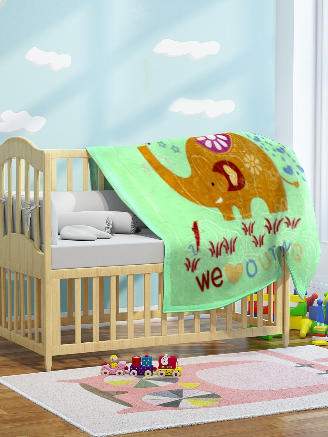 

Klotthe Unisex Kids Green & Brown Printed Heavy Winter 600 GSM Single Bed Blanket