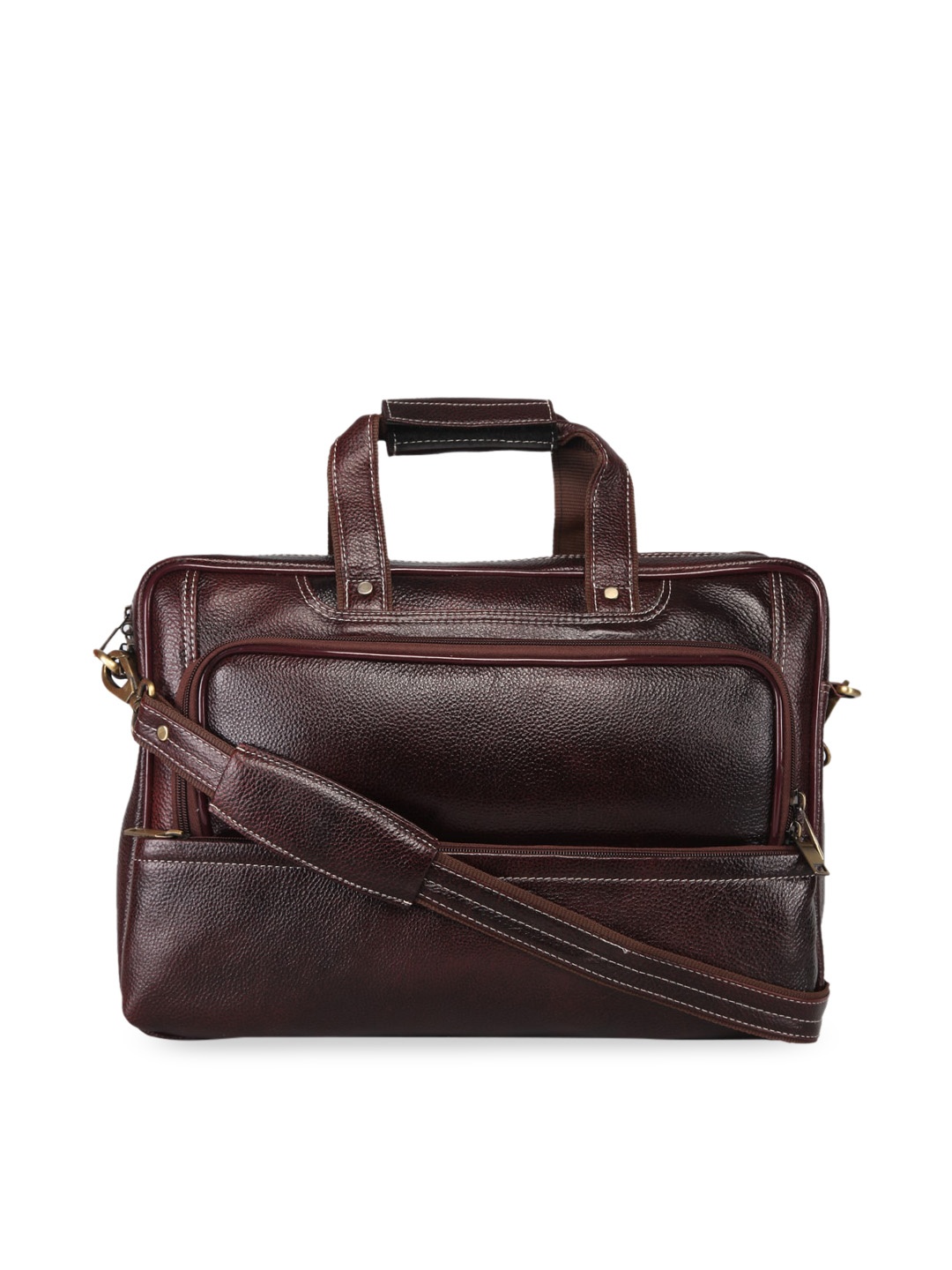 GENWAYNE Men Brown Solid Leather Laptop Bag