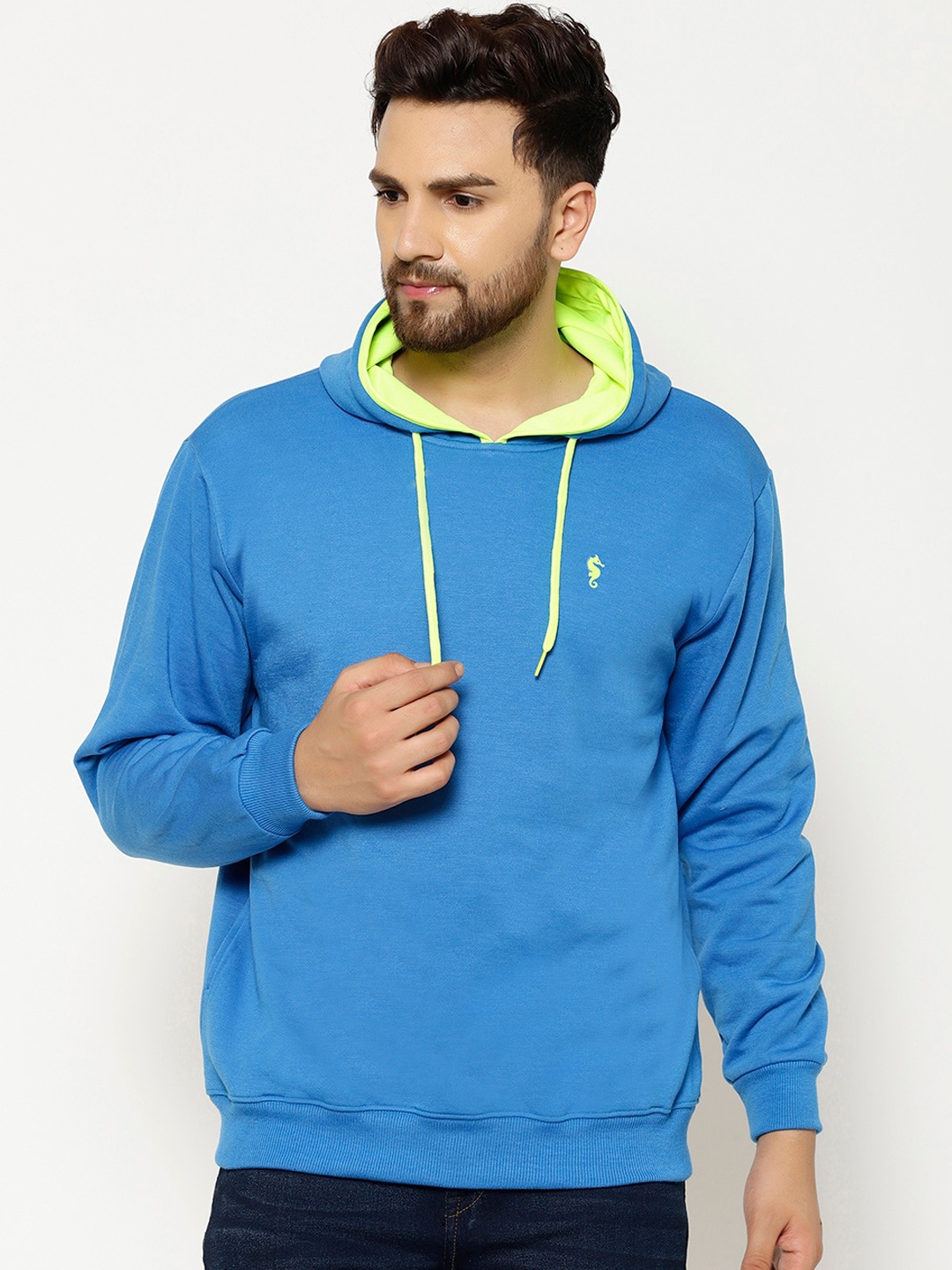 

EPPE Men Blue Solid Hooded Sweatshirt