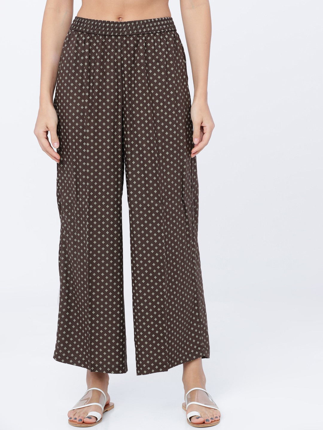 

Vishudh Women Brown & White Printed Straight Sustainable Palazzo