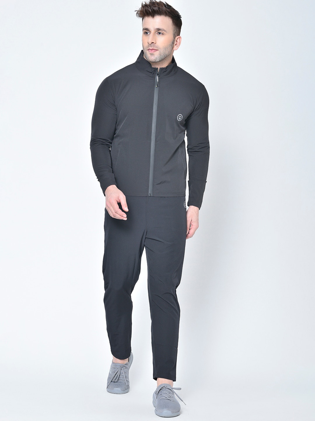 

CHKOKKO Men Black Solid Tracksuit