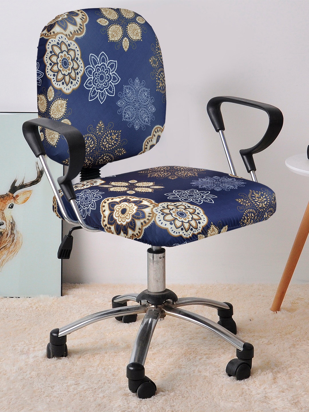 

Cortina Set Of 4 Blue & Beige Ethnic Motifs Printed Chair Covers