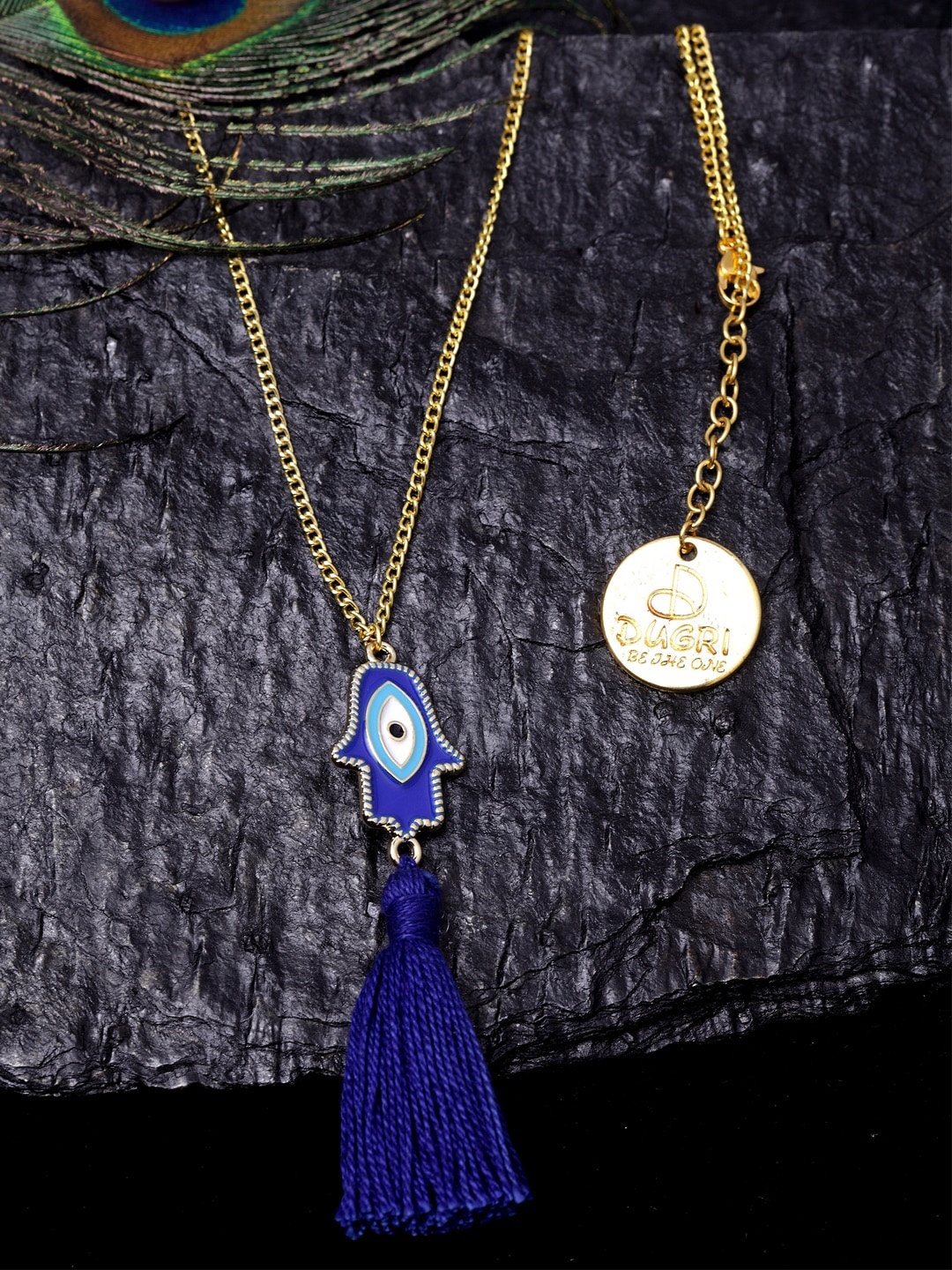 

DUGRISTYLE Gold-Plated Blue & White Stone-Studded Evil Eye Handcrafted Necklace