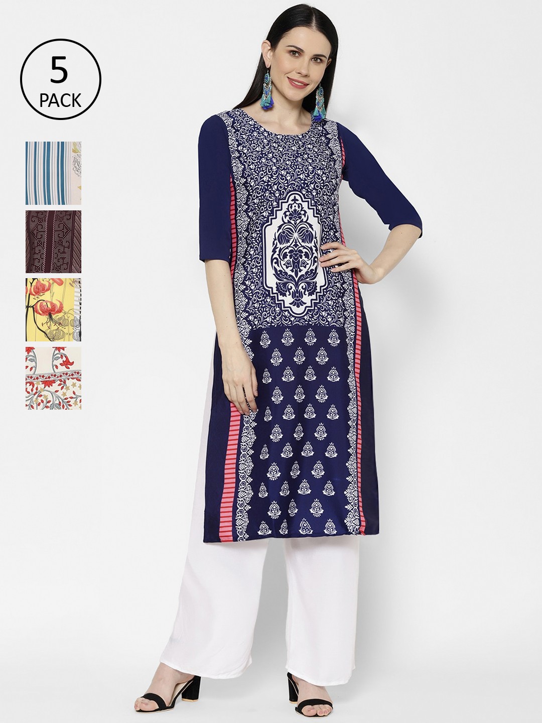 

7Threads Women Pack Of 5 Printed Straight Kurta, Multi