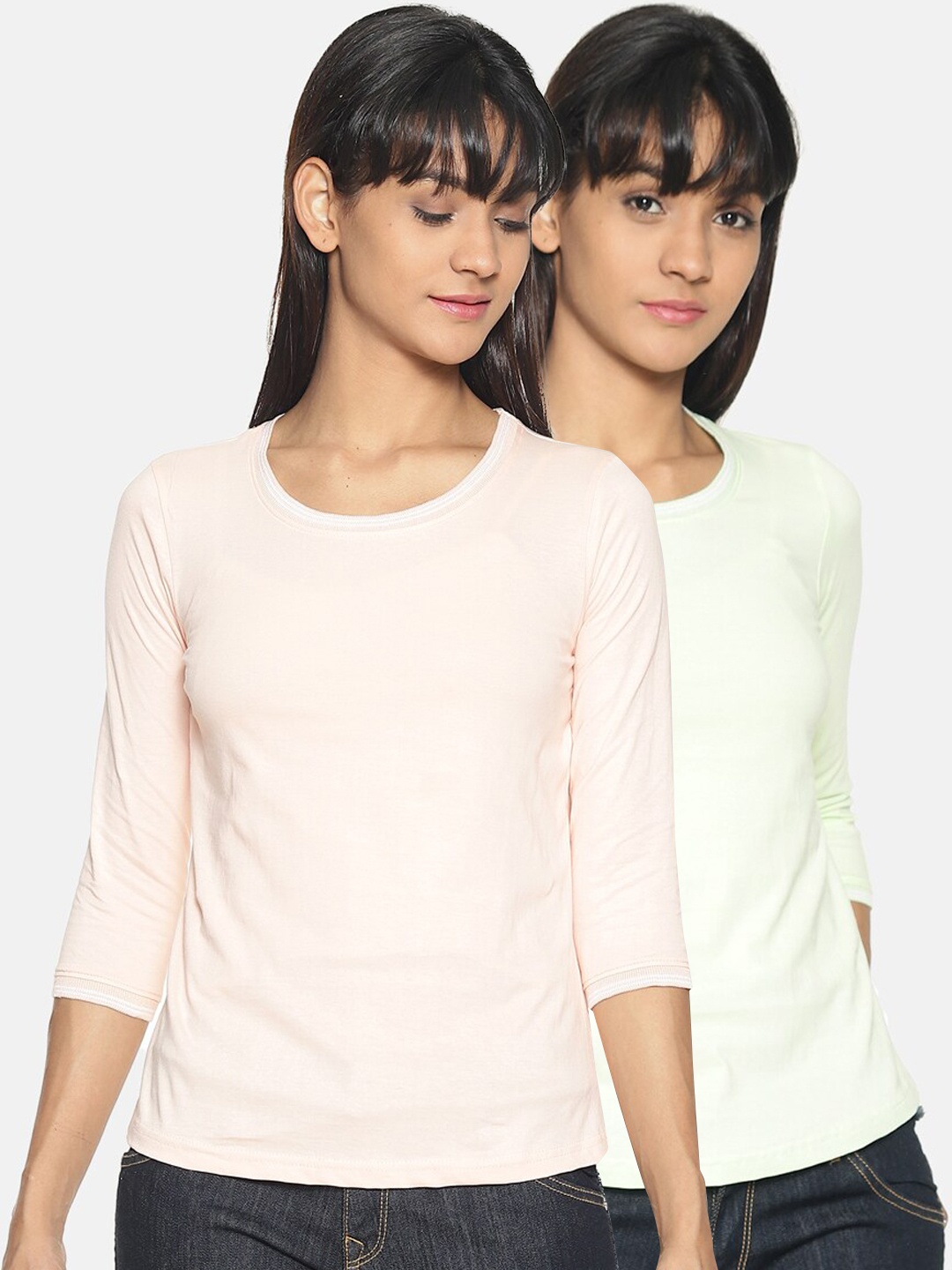 

Kryptic Women Pack Of 2 Solid Round Neck Cotton Pure Cotton T-shirt, Pink