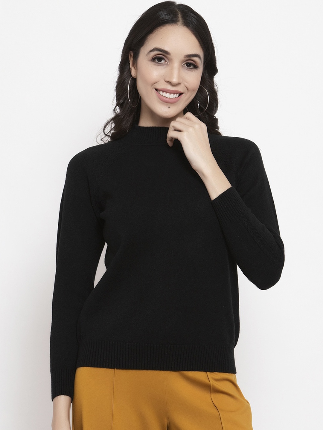 

Gipsy Women Black Solid Pullover Sweater