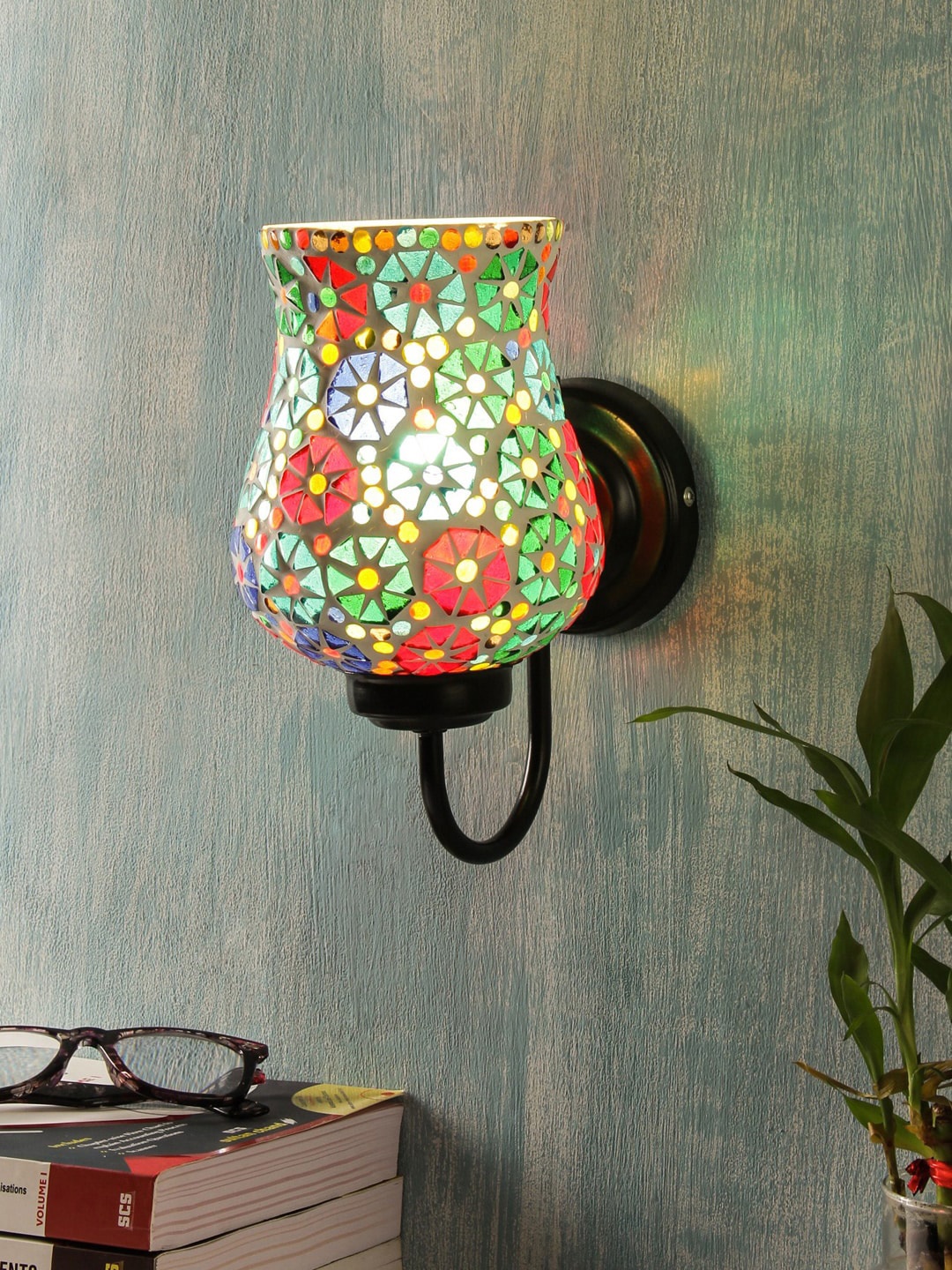 

Devansh White & Blue Mosaic Contemporary Wallchiere Lamp