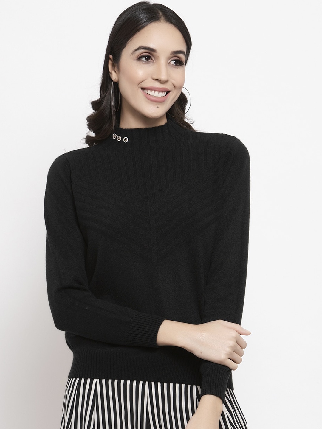 

Gipsy Women Black Self-Design Pullover Sweater