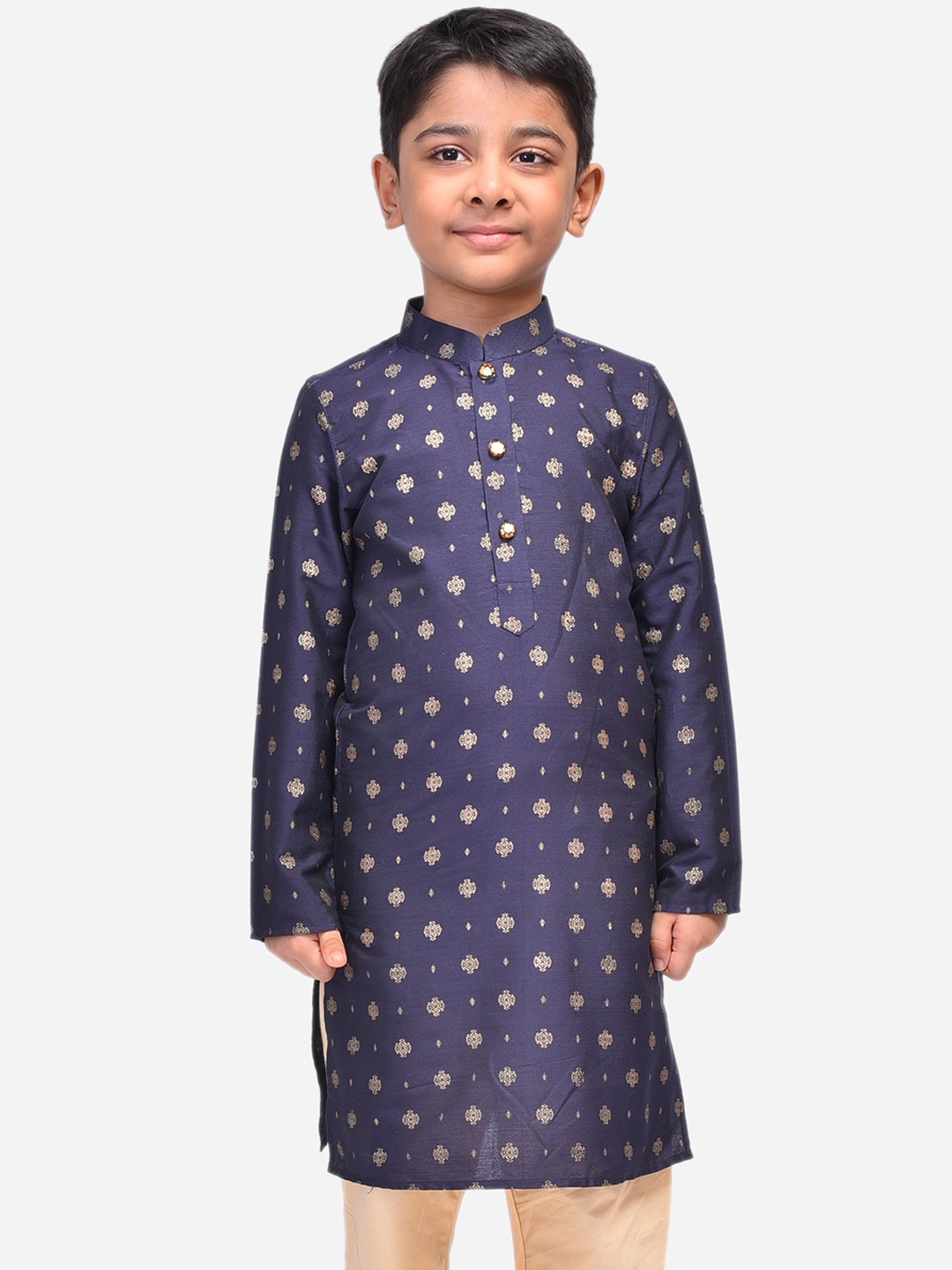 

NAMASKAR Boys Cotton Blend Printed Kurta, Navy blue