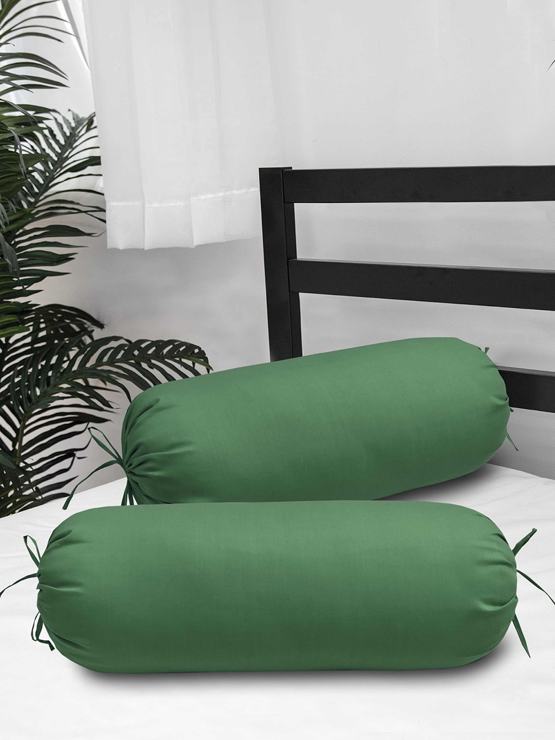Clasiko Set Of 2 Green Solid Sustainable Bolster Covers