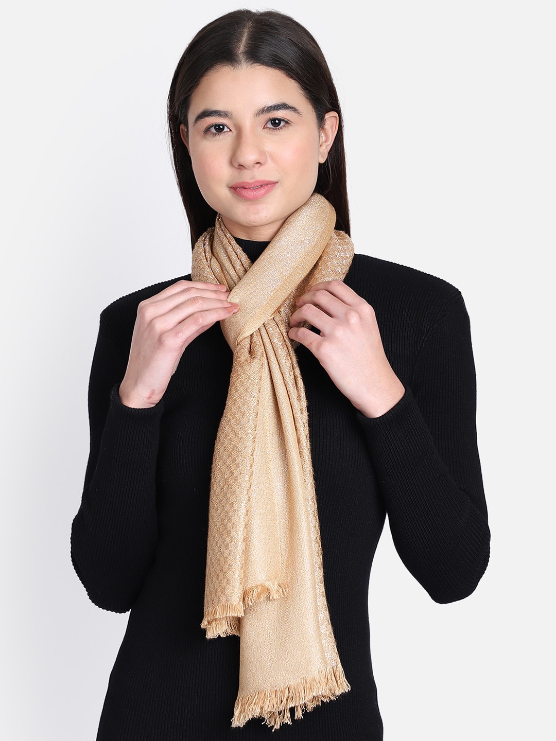 

Anekaant Women Gold-Coloured Woven Design Stole