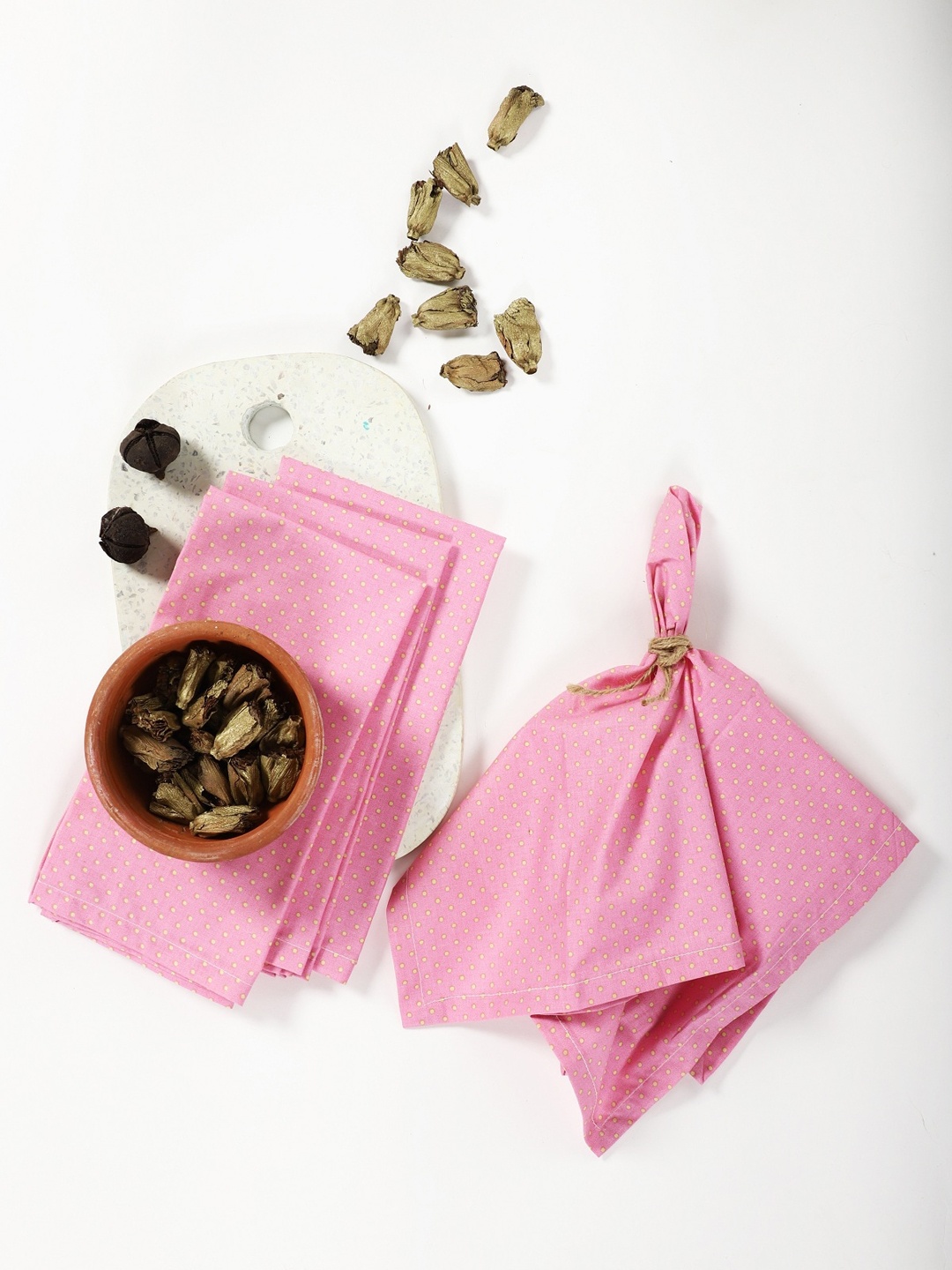 

Contrast Living Set Of 4 Pink & Yellow Printed Table Napkins