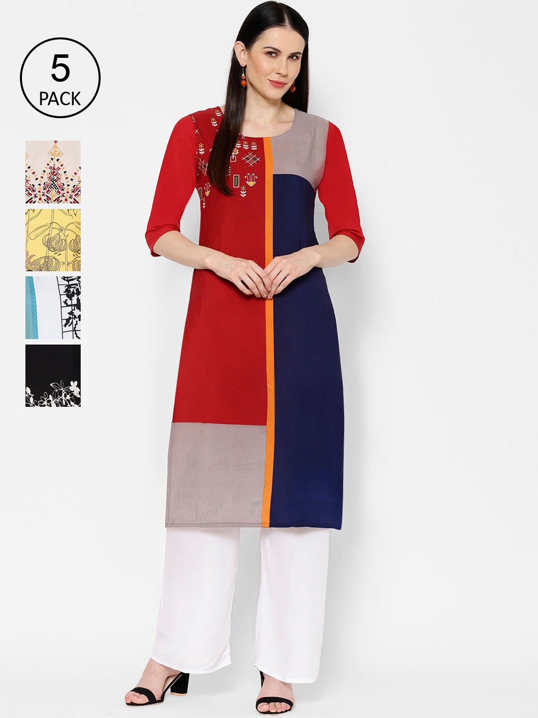 

7Threads Women Pack Of 5 Colourblocked Straight Kurta, Multi