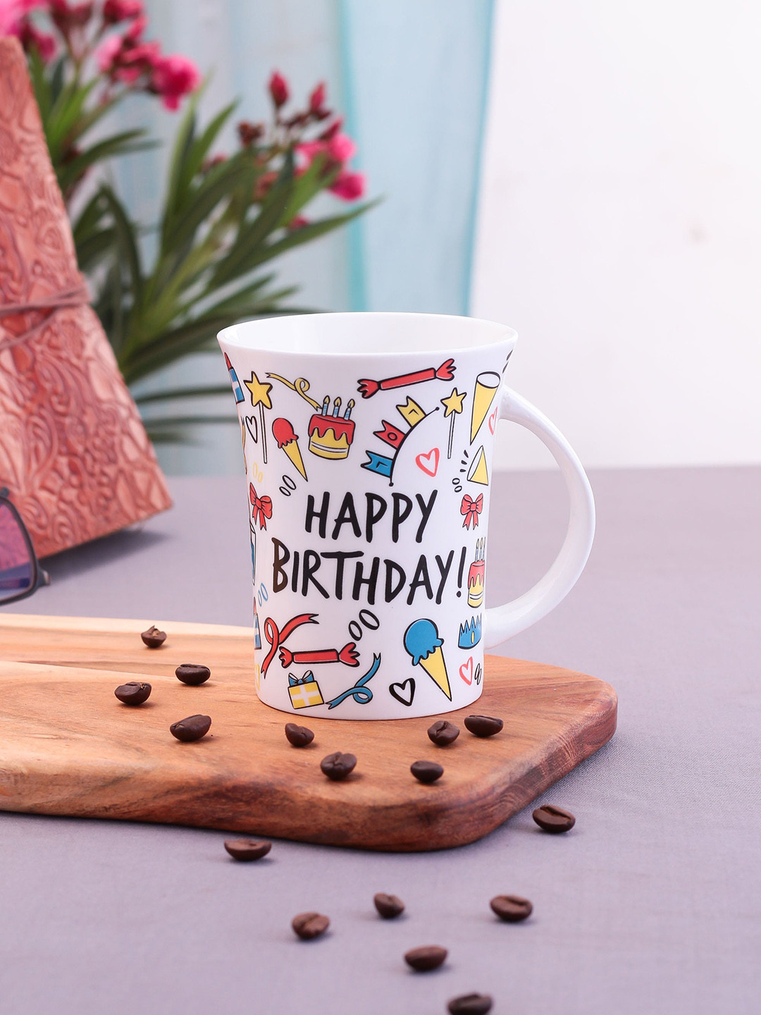 

CLAY CRAFT Set Of 2 White & Red Happy Birthday Printed Ceramic Mugs