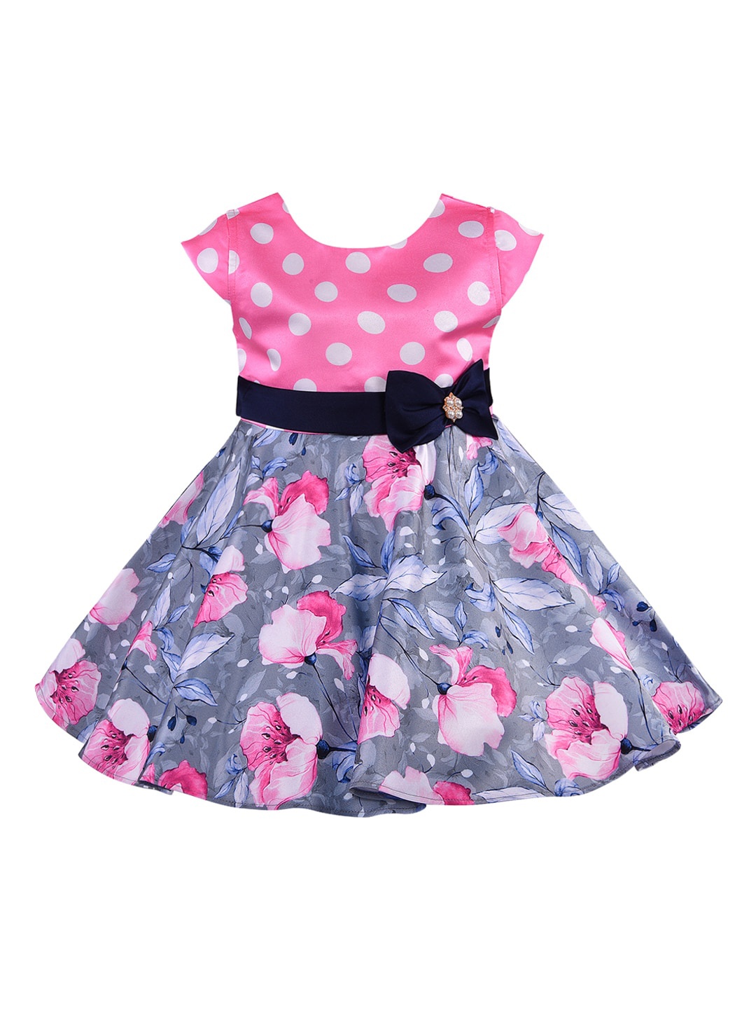 Wish Karo Girls Pink Printed Fit and Flare Dress