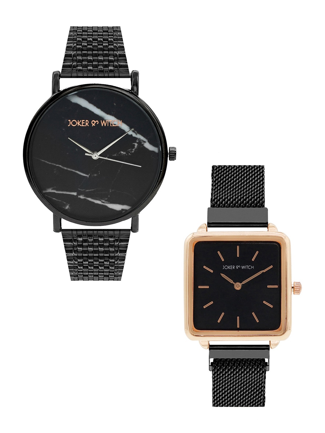 

JOKER & WITCH Black & Gold Toned Gabriel and Emily Couple Watches Gift Set