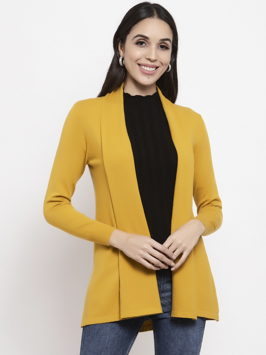 

Gipsy Women Mustard Yellow Solid Front-Open Acrylic Sweater