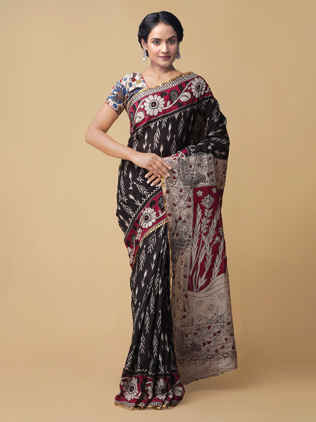

Unnati Silks Women Black Pure Kalamkari Cotton Sustainable Saree