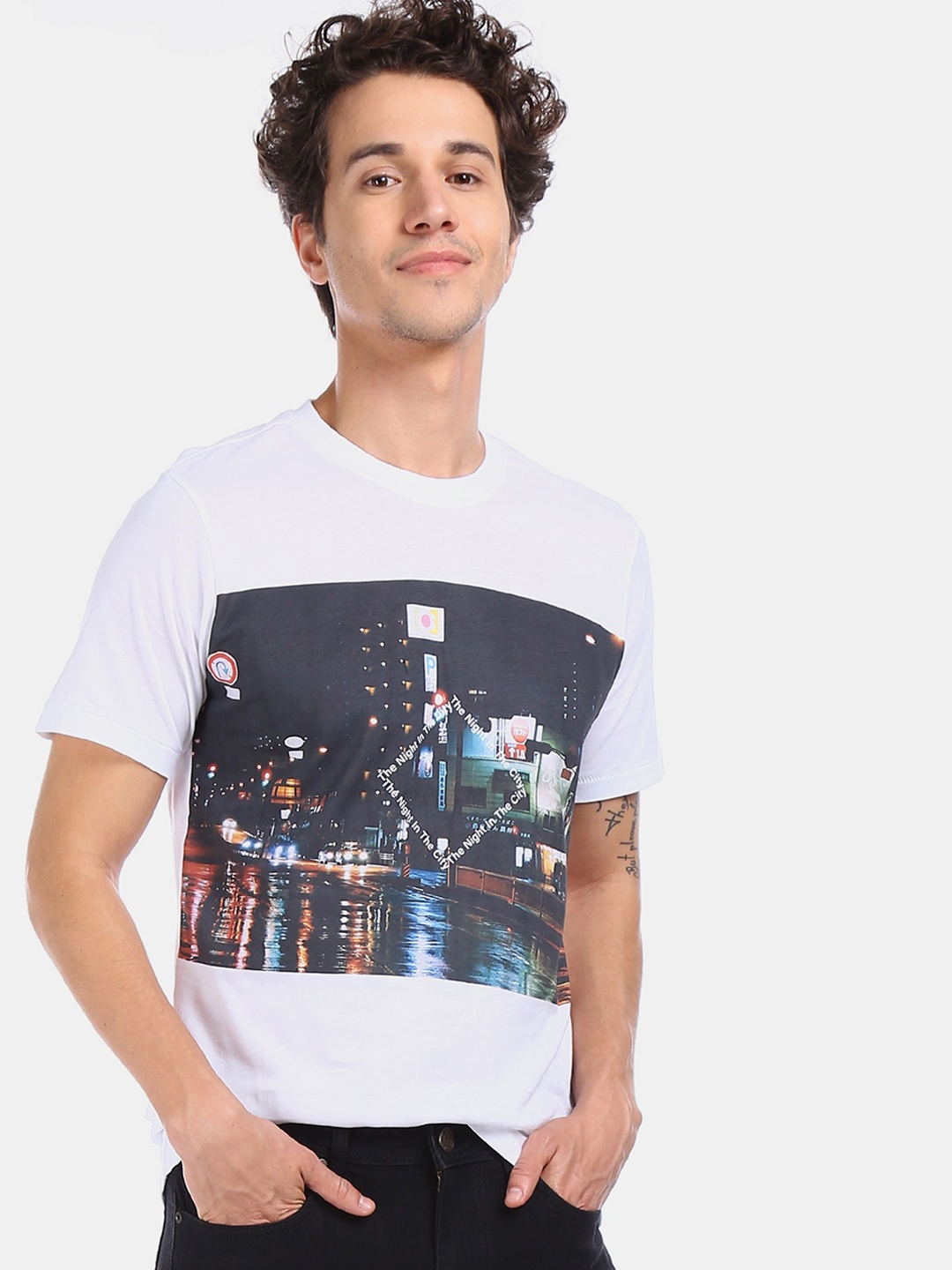 

Colt Men White Printed Round Neck Cotton T-shirt