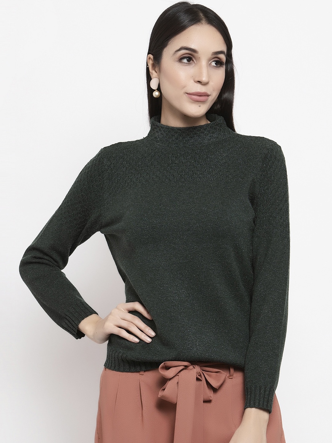 

Gipsy Women Acrylic Green Self-Design Pullover Sweater