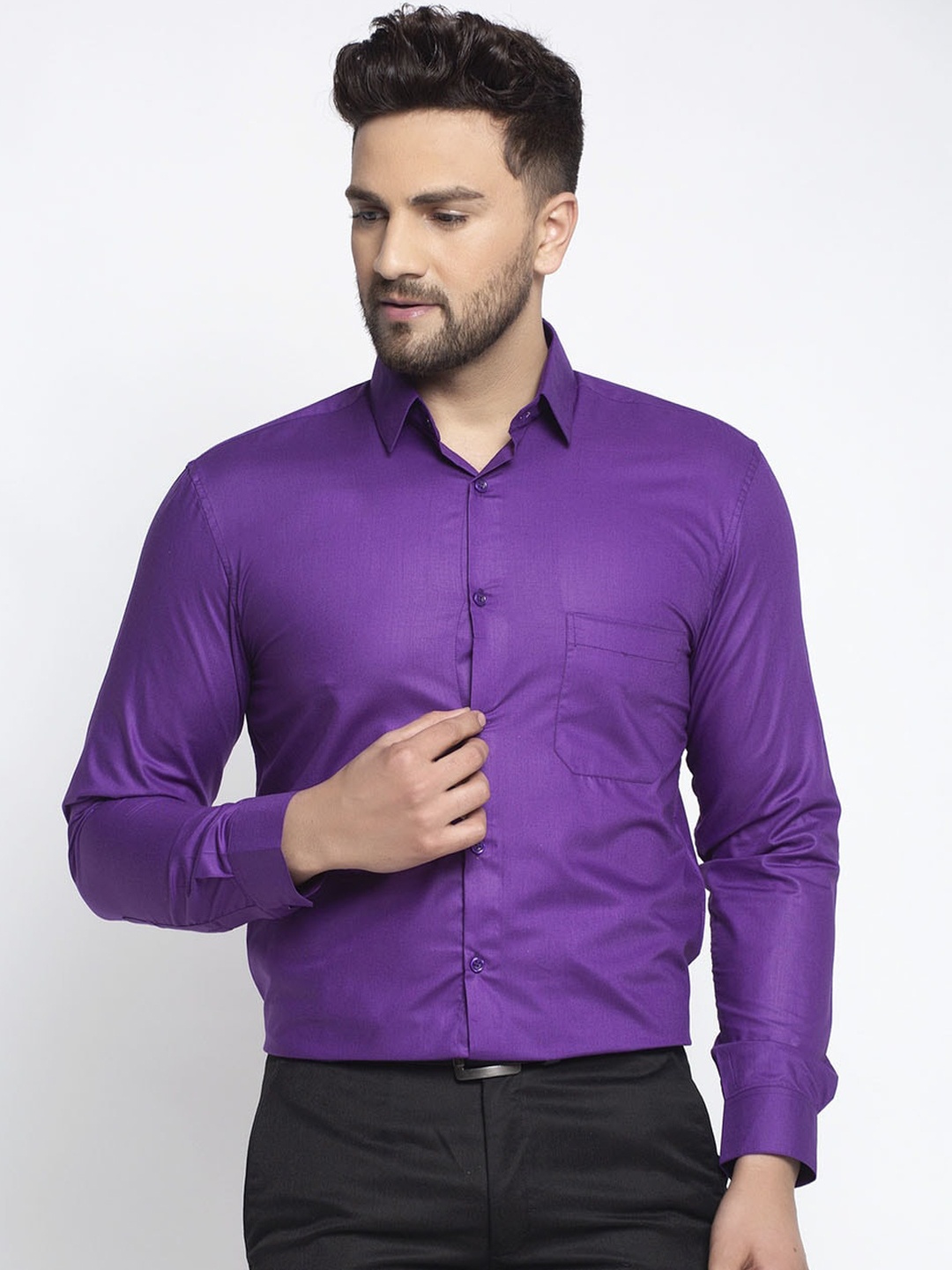 

JAINISH Men Purple Regular Fit Solid Formal Shirt