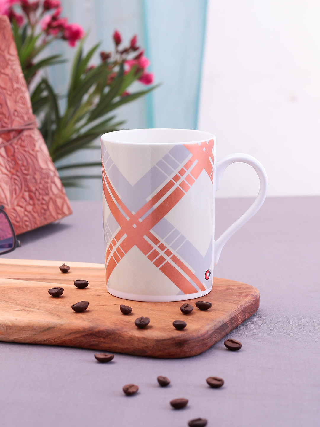 

CLAY CRAFT White & Orange Printed Ceramic Milk Mug