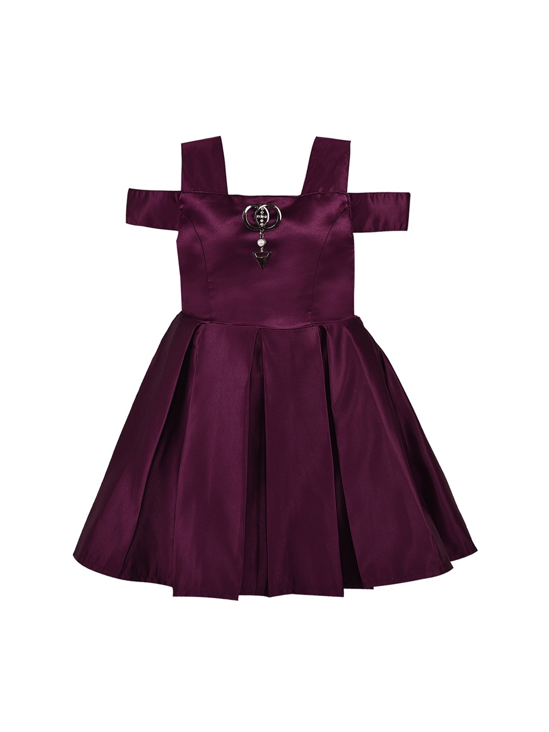 Wish Karo Girls Purple Solid Silk Fit and Flare Dress