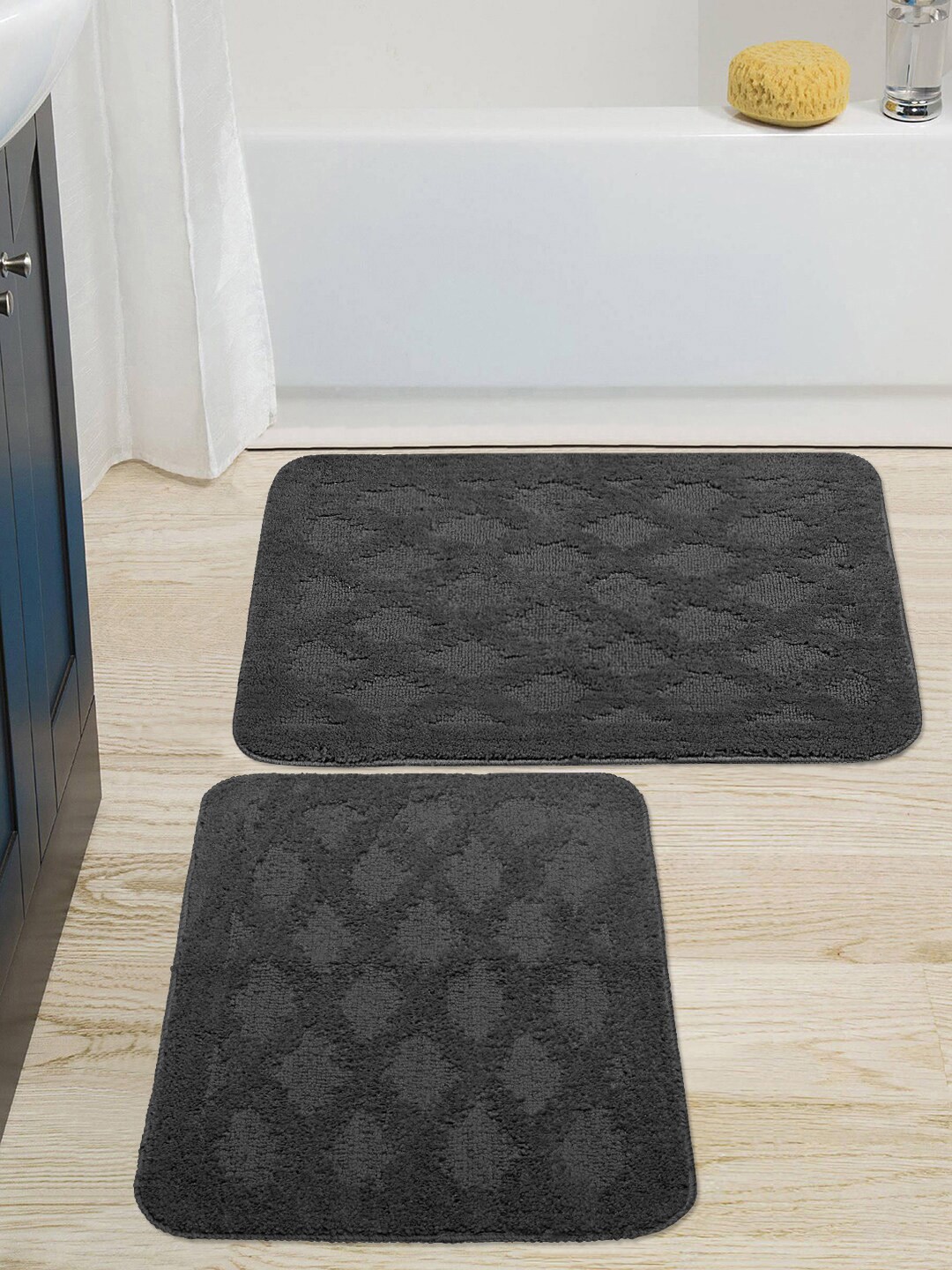 

Saral Home Set Of 2 Grey Geometric Anti-Skid Bath Rugs
