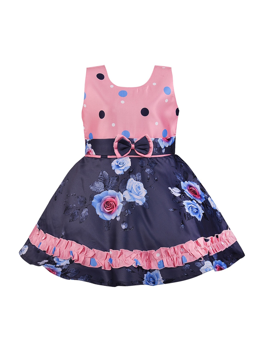 

Wish Karo Girls Peach-Coloured Colourblocked Fit and Flare Dress
