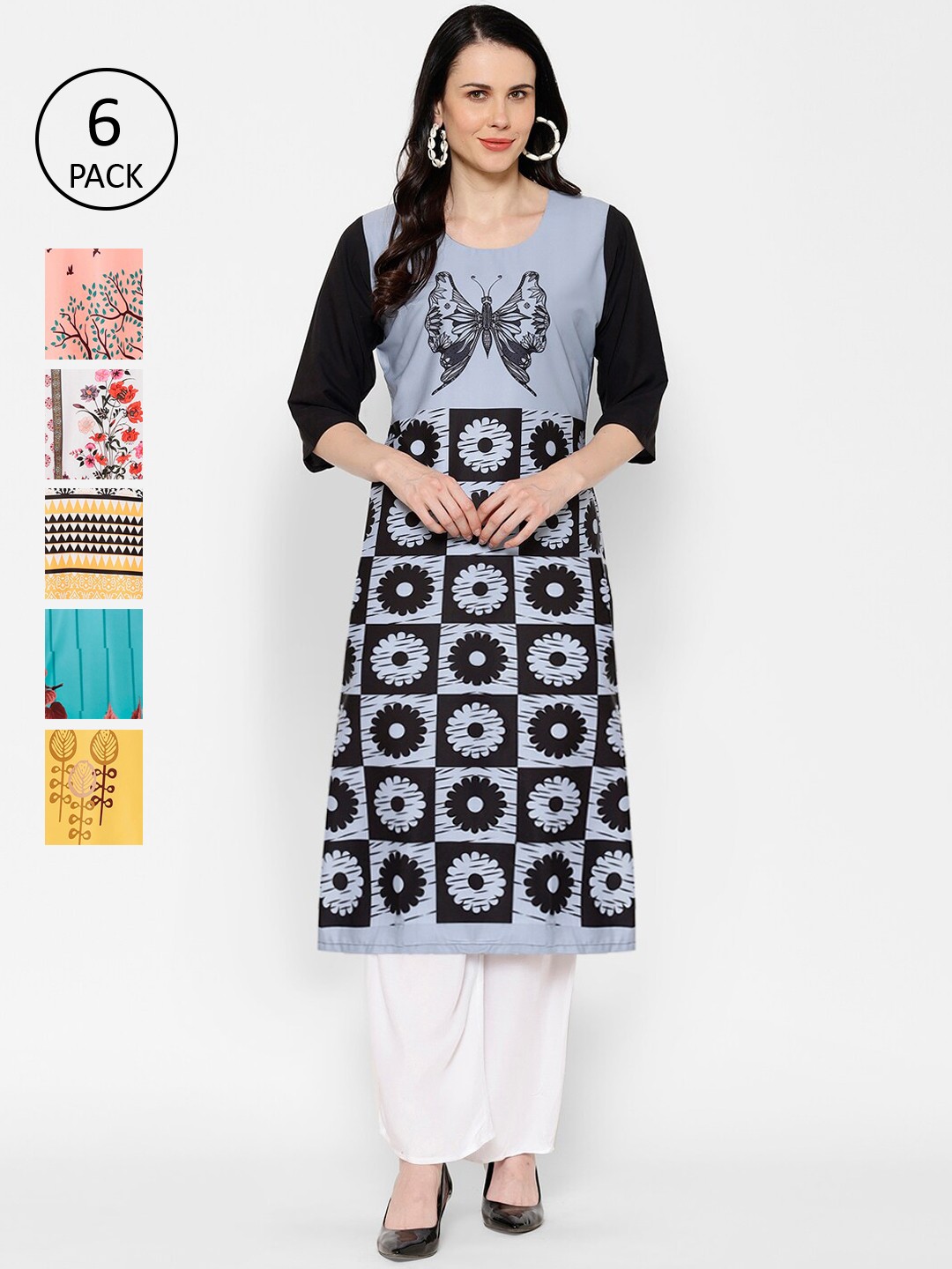 

7Threads Pack of 6 Women Multicoloured Printed Straight Kurta, Multi