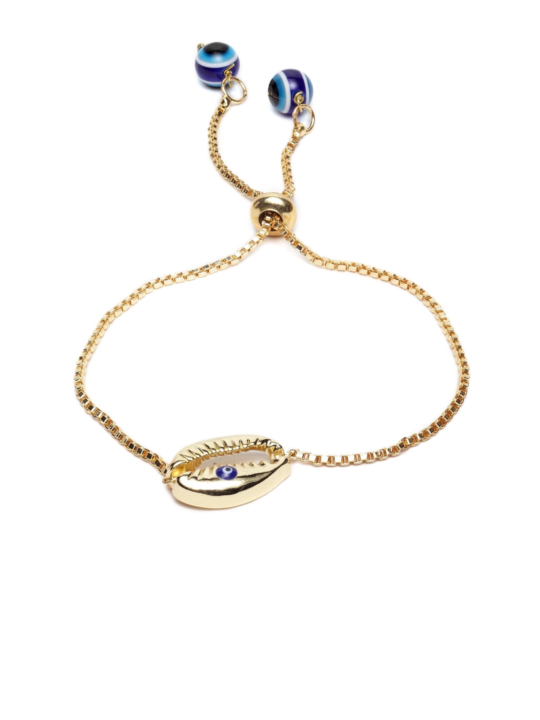 

DUGRISTYLE Gold-Plated & Blue Stone Shell Evil Eye Design Charm Bracelet