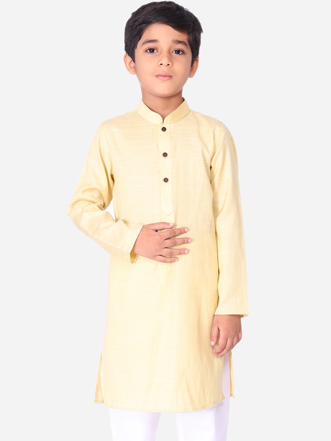 

NAMASKAR Boys Cotton Solid Kurta, Yellow