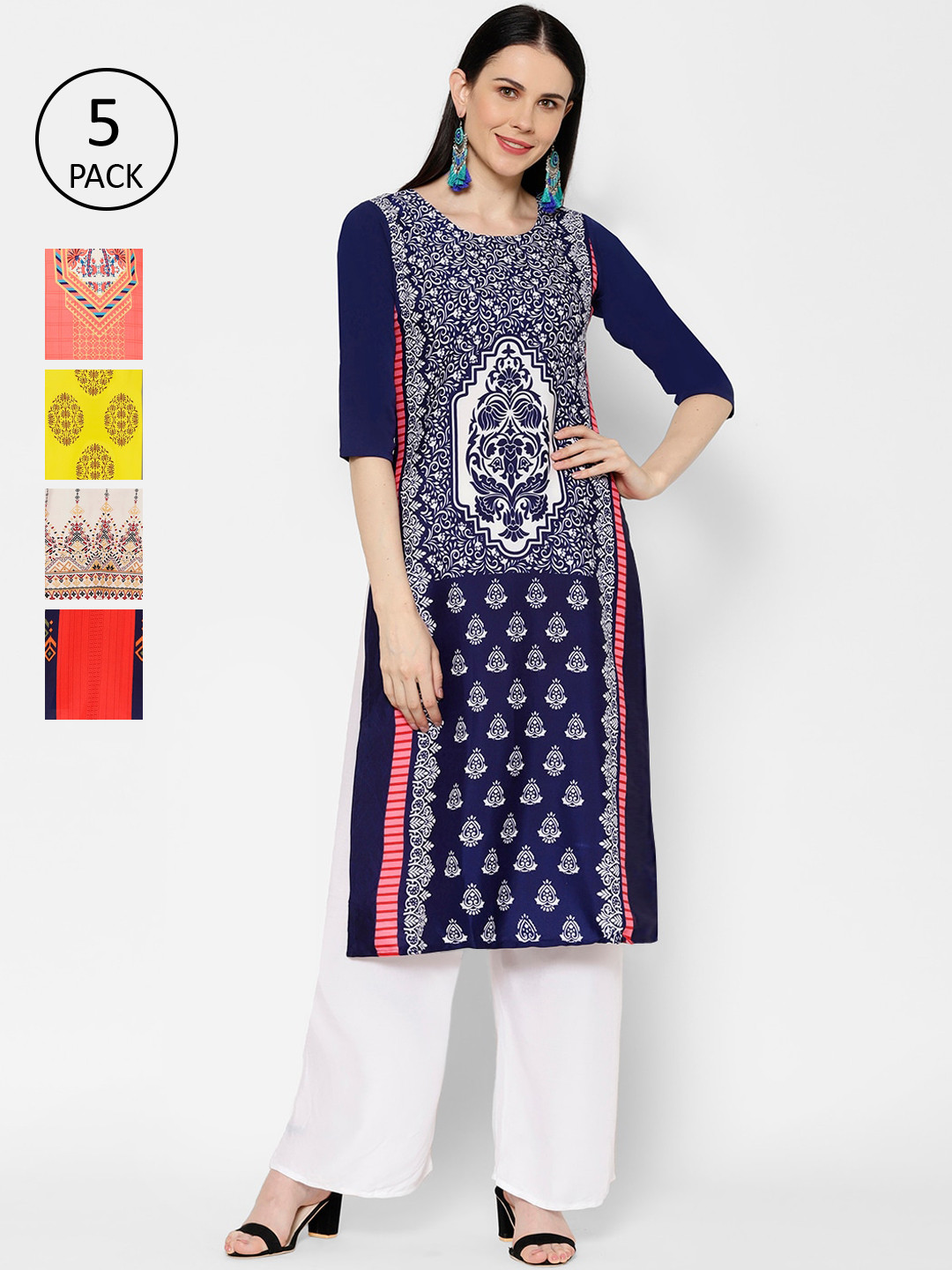

7Threads Women Pack Of 5 Printed Straight Kurta, Multi
