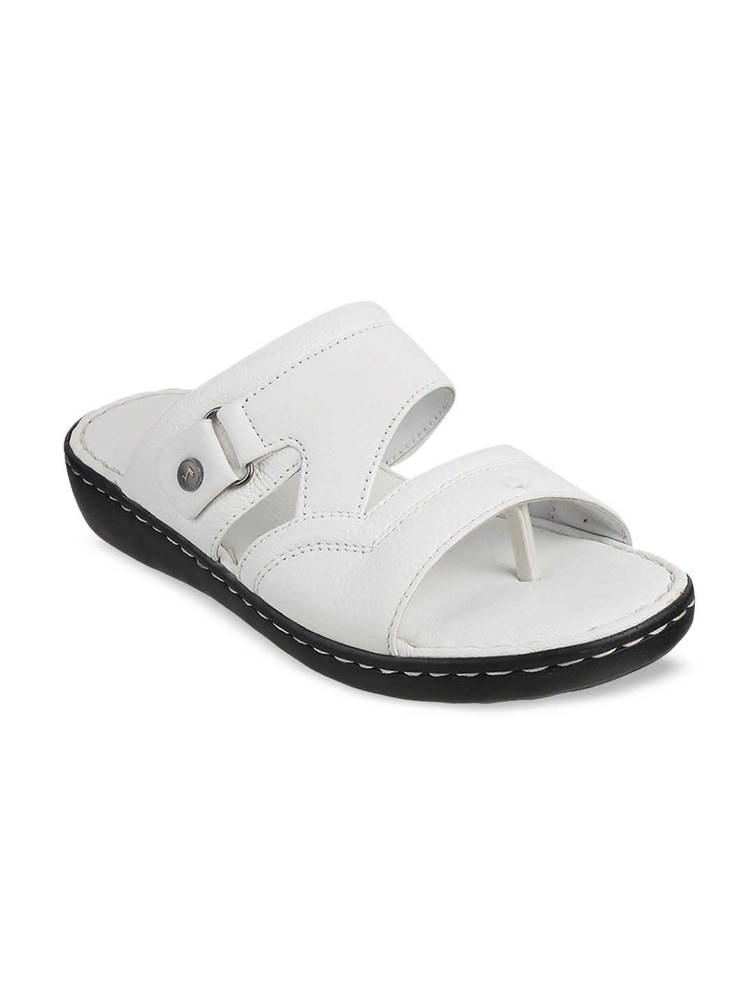 

Metro Men White Solid Leather Comfort Sandals