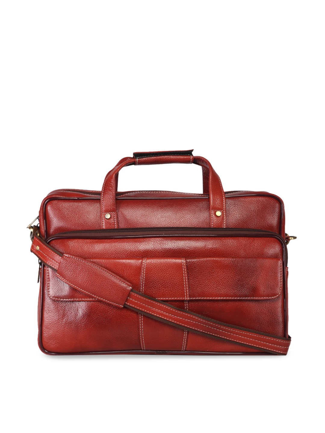 

GENWAYNE Men Tan Brown Solid Leather Laptop Bag