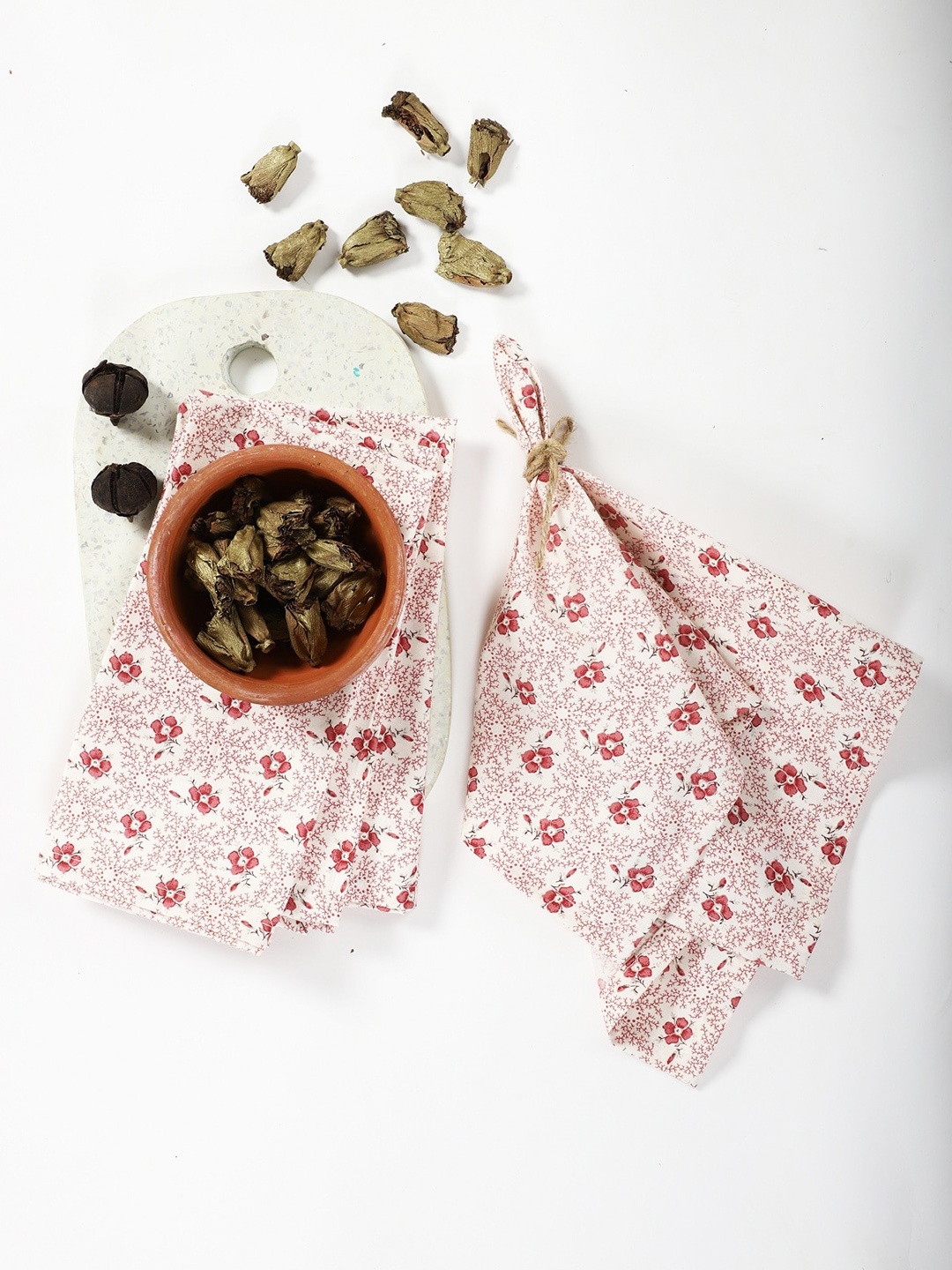 Contrast Living Set Of 4 Rose-Coloured Printed Table Napkins