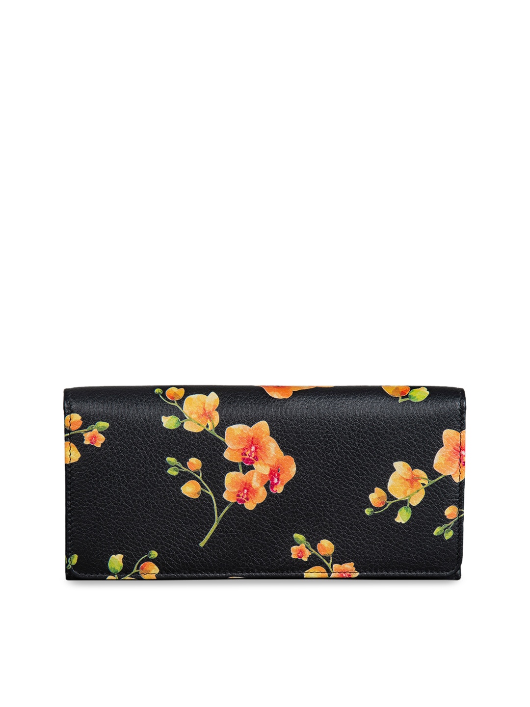 MAI SOLI Women Black & Orange Printed Leather Envelope Wallet