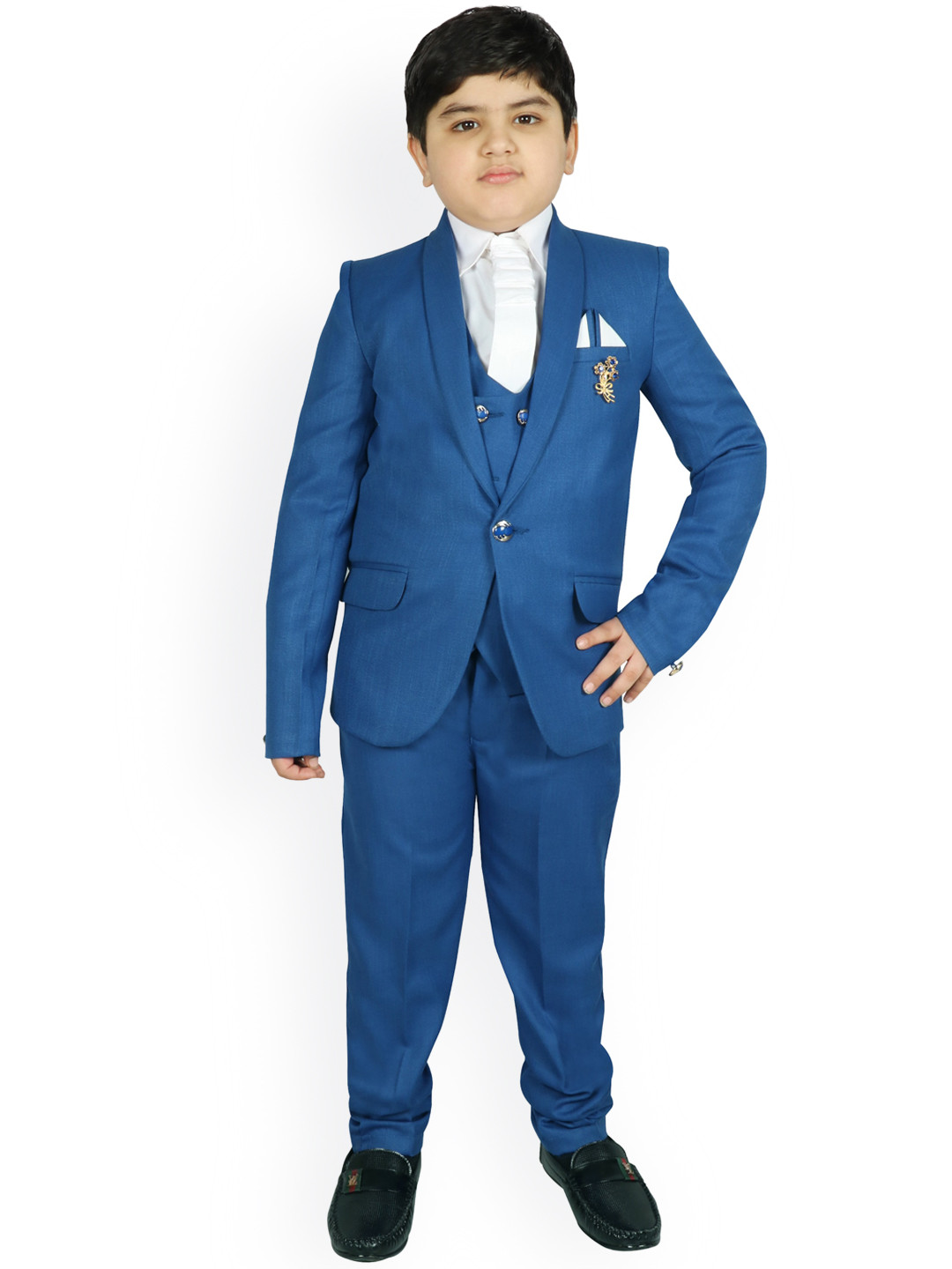 

SG YUVRAJ Boys Blue Solid Tuxedo Party Suit