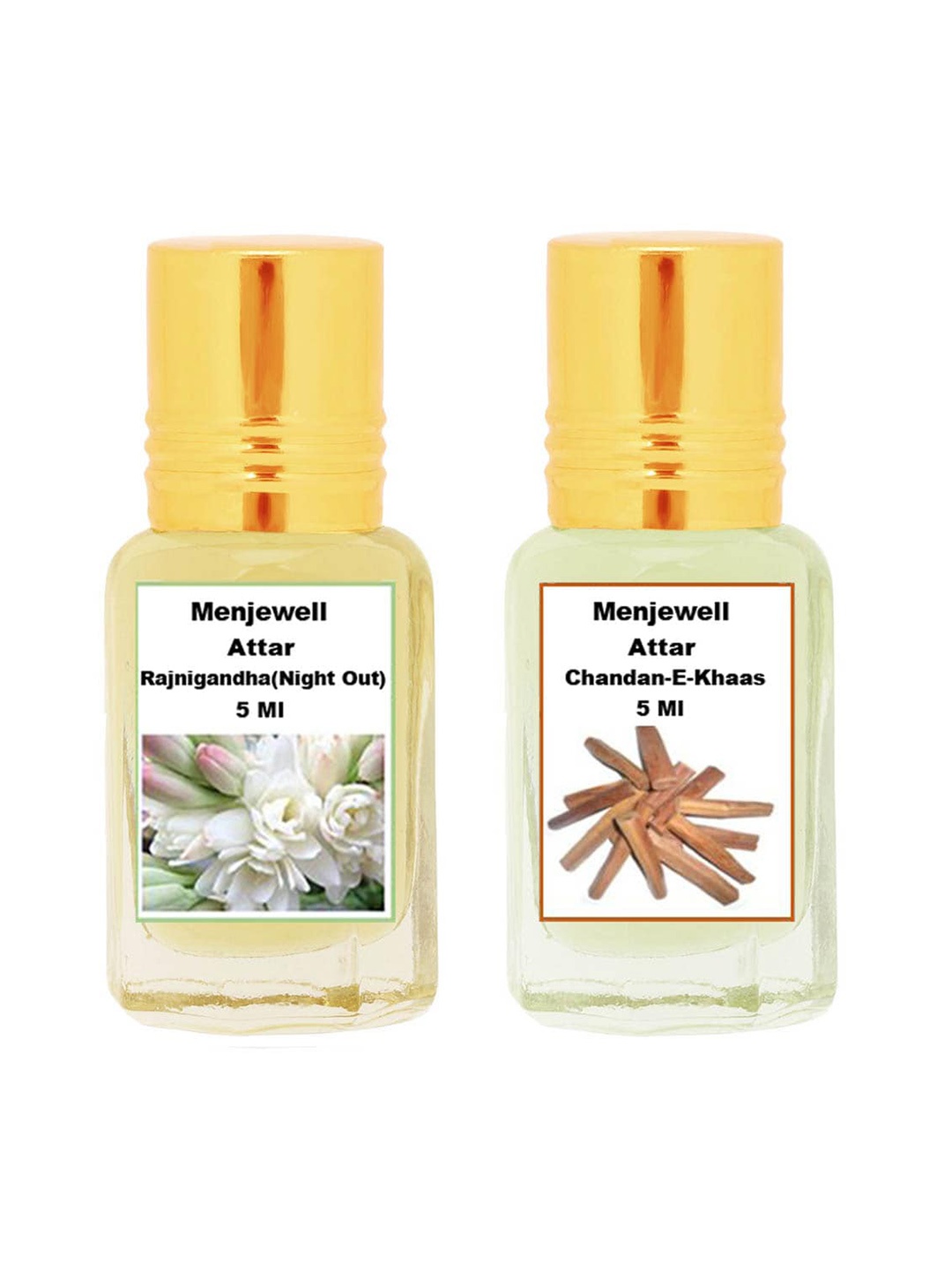 

Menjewell Unisex Set Of 2 Rajnigandha & Chandan-E-Khaas Attar, Transparent