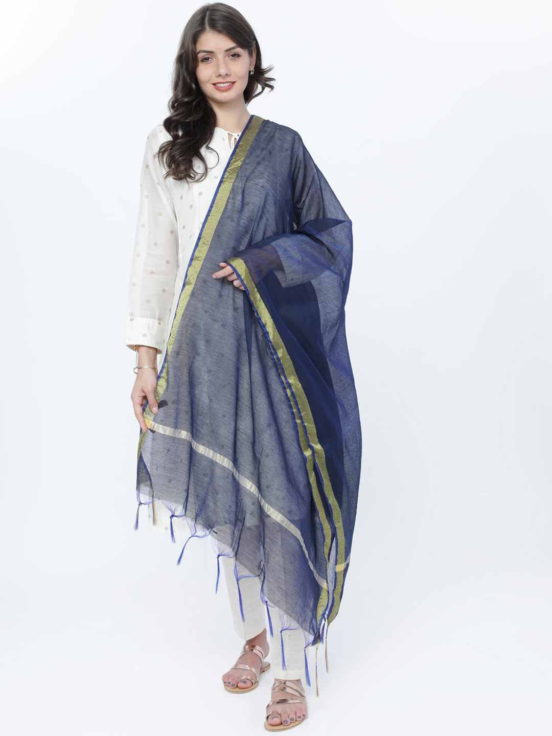 

Vishudh Women Navy Blue Solid Chanderi Dupatta