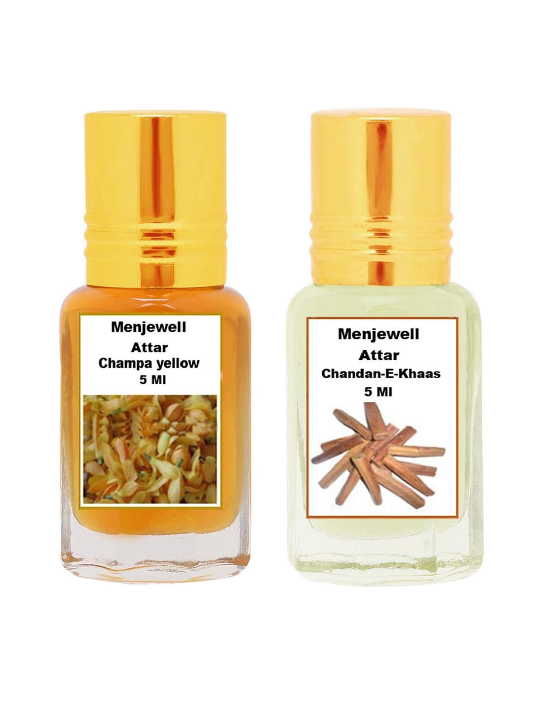 

Menjewell Champa & Chandan-E-Khaas Attar Perfume Each 5ml, Transparent