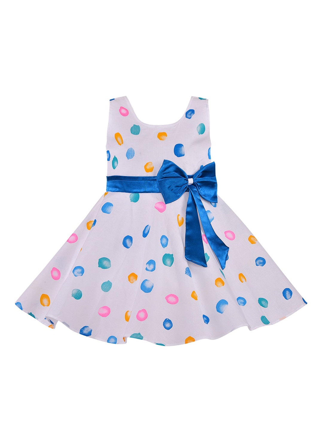 Wish Karo Girls Off-White & Blue Printed Fit and Flare Dress