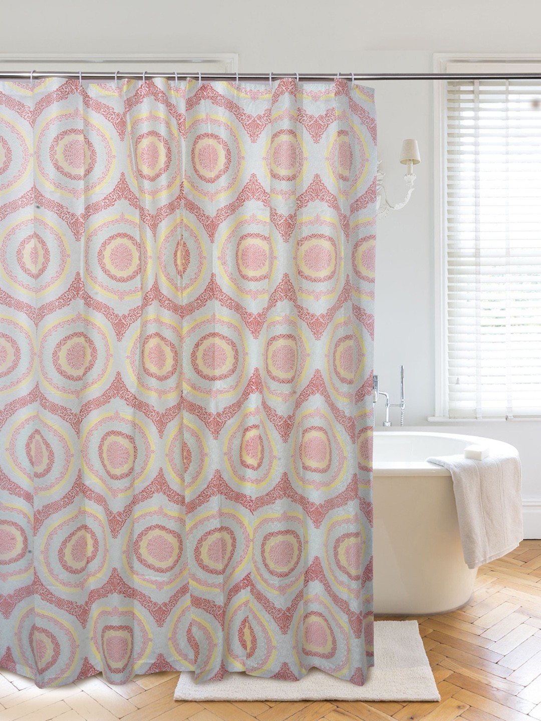 

Clasiko Grey & Pink Printed Sustainable Shower Curtain With 12 Hooks