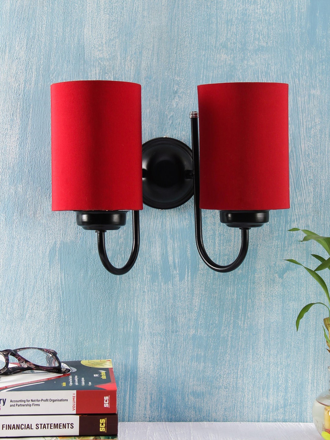 Devansh Red Solid Cotton Wallchiere Lamp