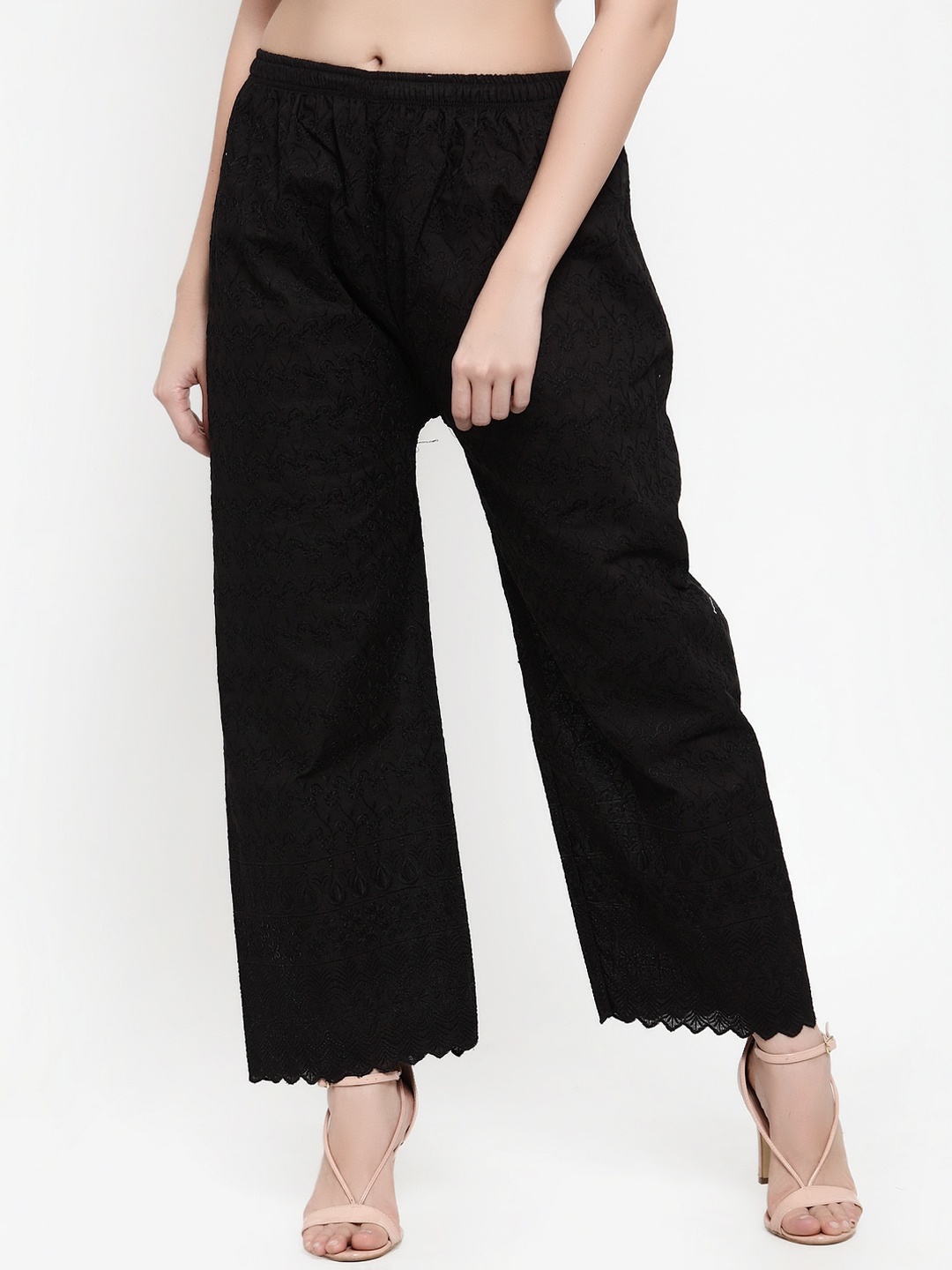 

Miaz Lifestyle Women Black Embroidered Straight Palazzo